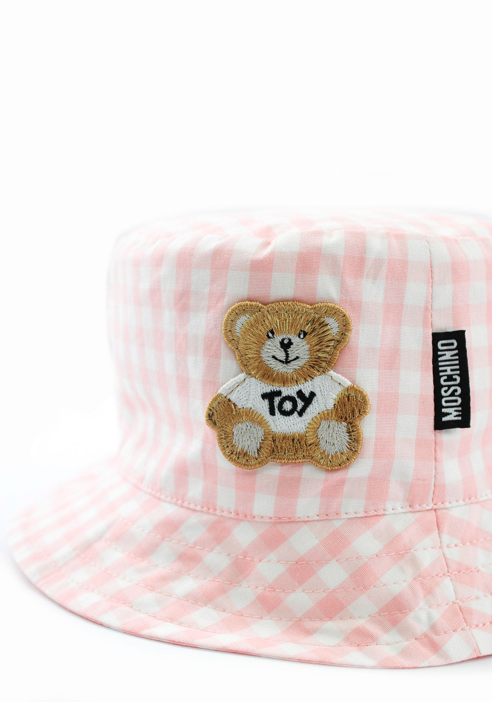 Moschino Kids Cappello Bucket Rosa a Quadri per Neonate