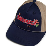Dsquared2 Kids Cappello Beige e Blu con Logo Rosso Unisex