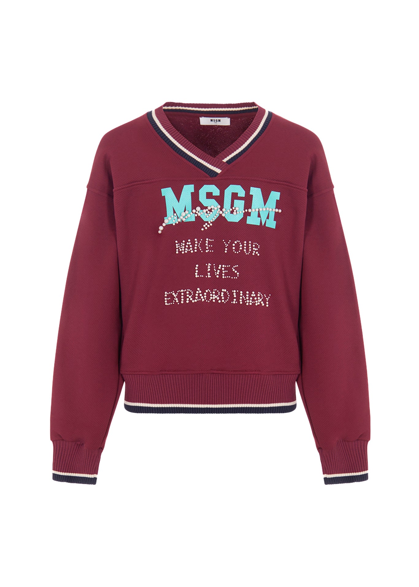 MSGM Kids Felpa Girocollo Borgogna con Logo per Bambine
