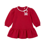 Elisabetta Franchi Kids Vestito Rosso in Felpa con Balza e Logo Ricamato per Neonate