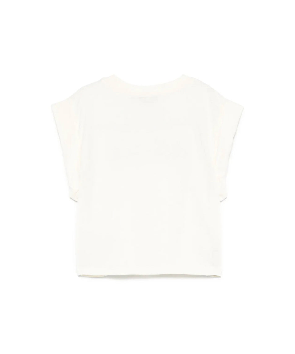 MSGM Kids T-shirt Crema con Applicazione Perline per Bambine (retro)
