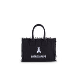 Patrizia Pepe Kids Borsa Nera in Tessuto con Logo Ricamato per Bambine