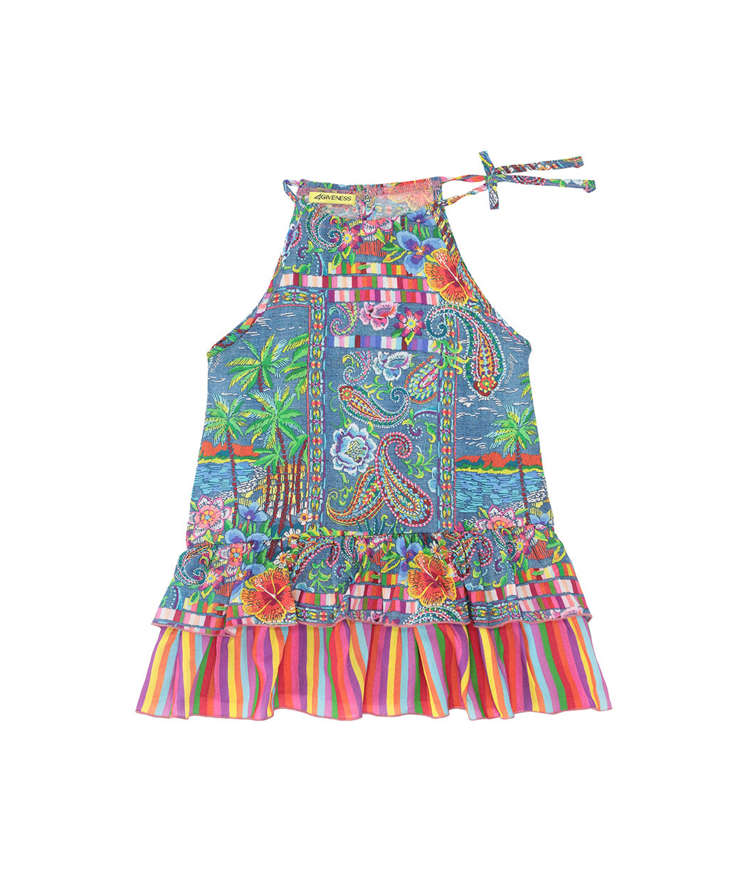 4giveness Kids Abito Balza e Fiocchetto Fantasia Denim Mexicana per Neonate