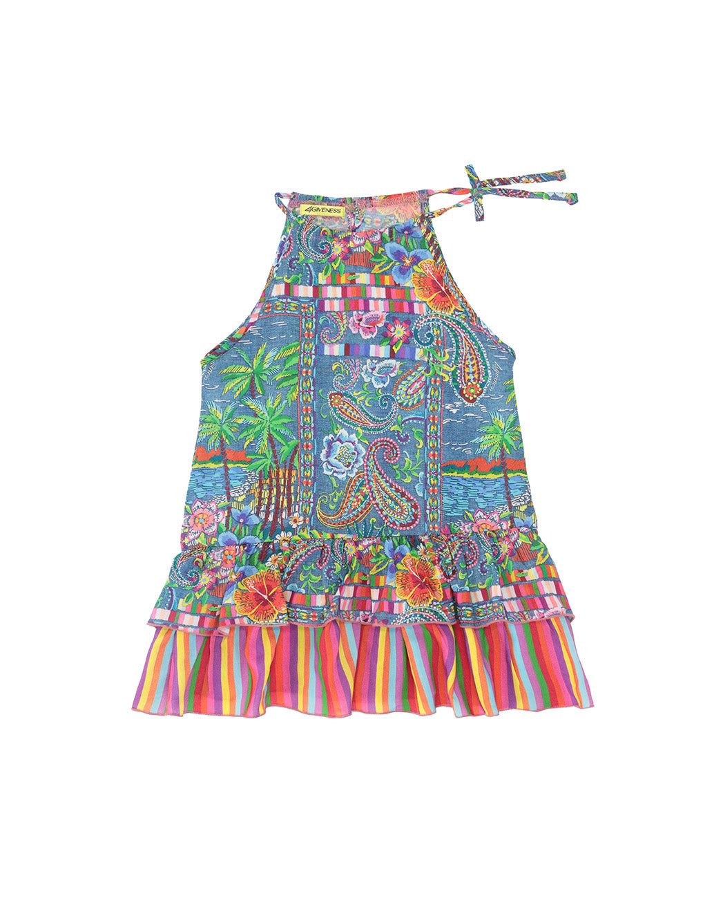 4giveness Kids Abito Balza e Fiocchetto Fantasia Denim Mexicana per Neonate