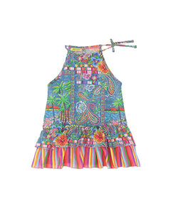 4giveness Kids Abito Balza e Fiocchetto Fantasia Denim Mexicana per Neonate