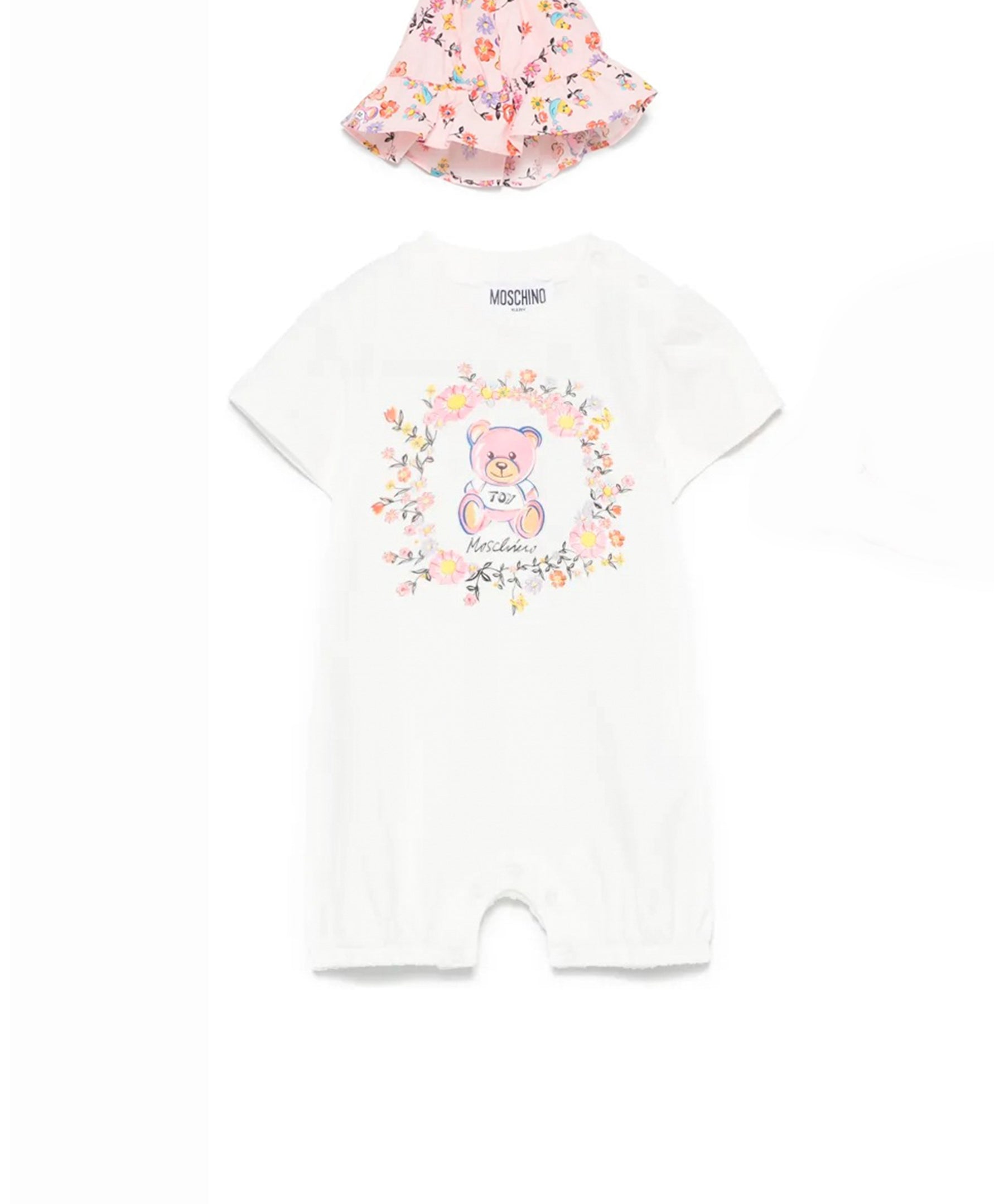 Moschino Kids Tutina Panna con Stampa con Cappellino per Neonate