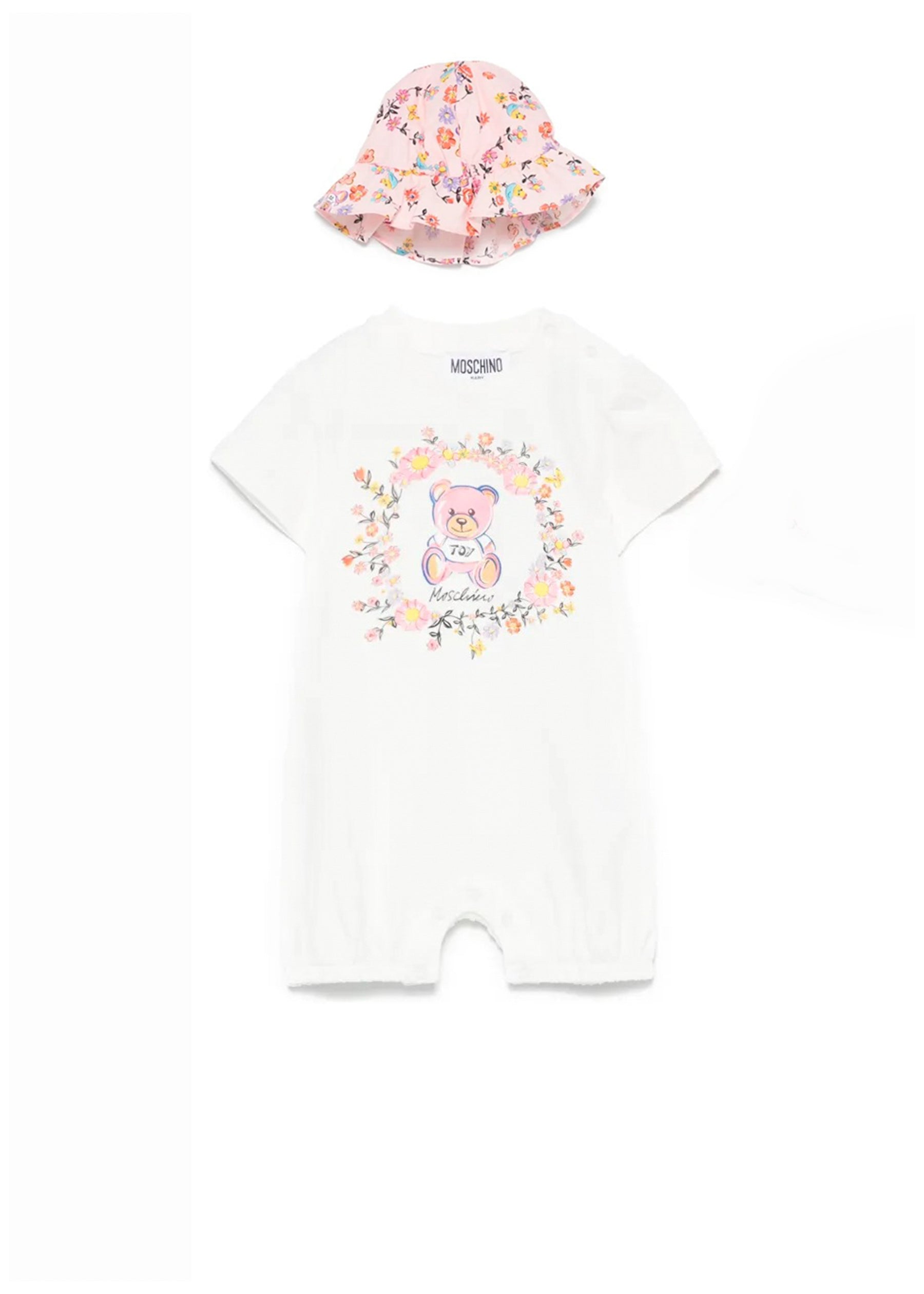 Moschino Kids Tutina Panna con Stampa con Cappellino per Neonate