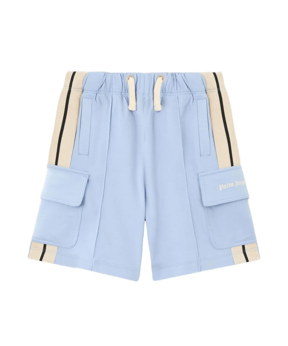 Palm Angels Kids Short Cargo Blu con Logo per Bambini