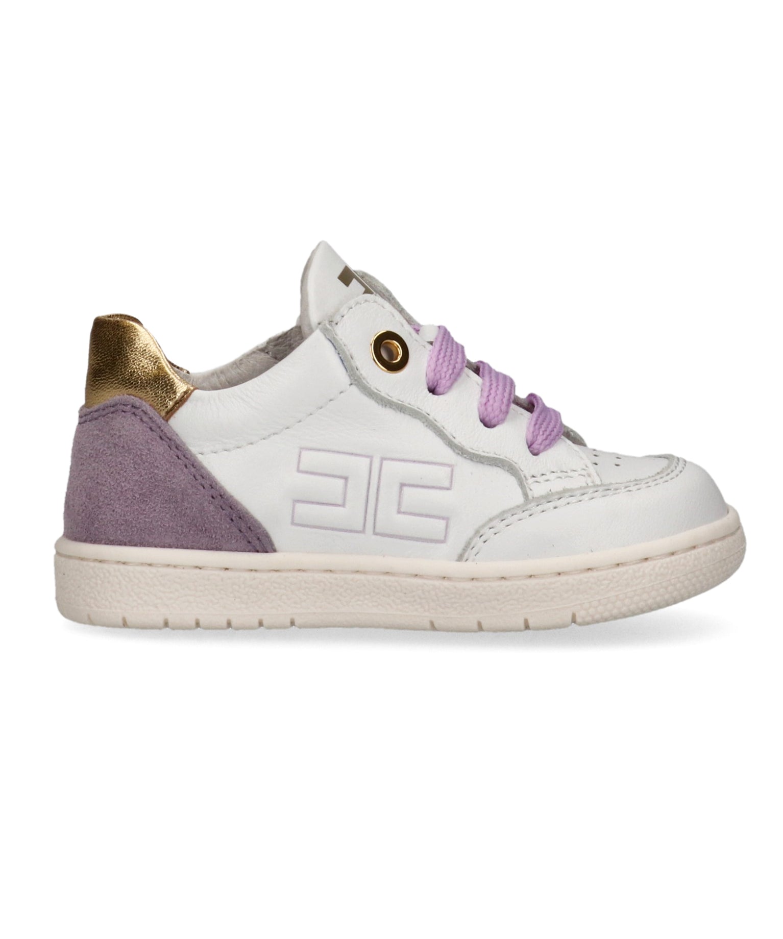 Elisabetta Franchi La Mia Bambina Sneakers Bianco/Oro/Lilla con Logo per Neonate