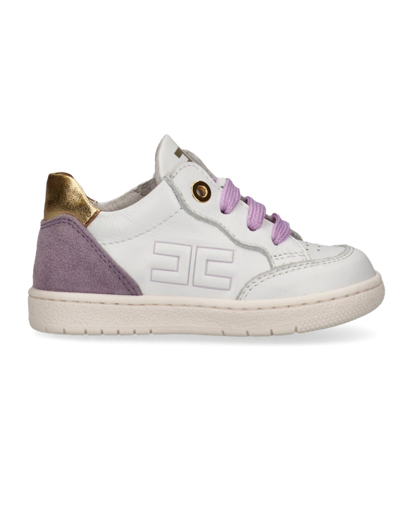 Elisabetta Franchi La Mia Bambina Sneakers Bianco/Oro/Lilla con Logo per Neonate