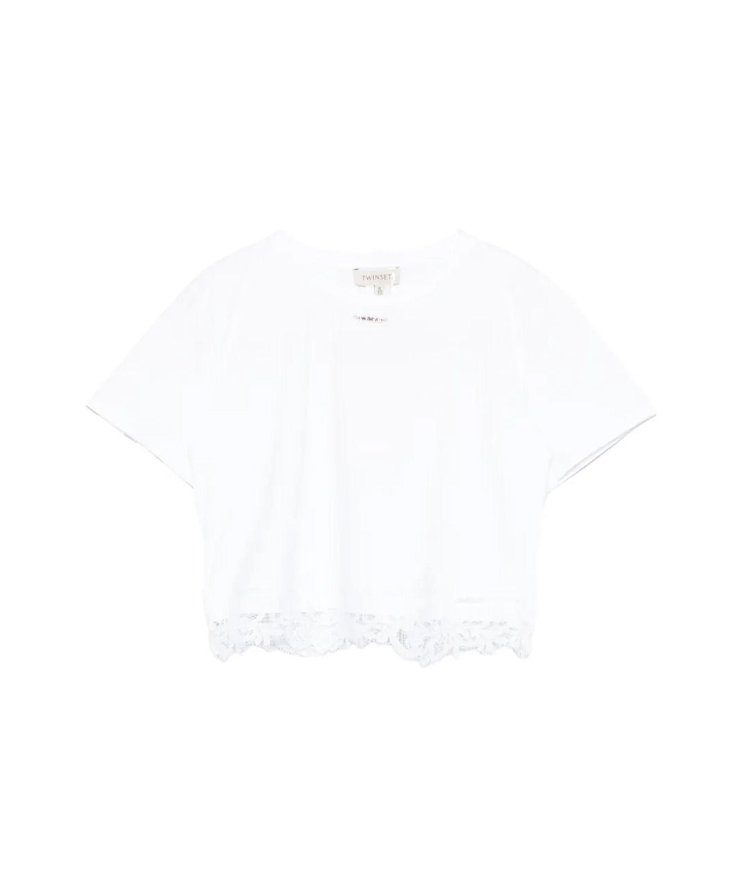 Twinset Kids T-Shirt Off-White con Dettagli in Pizzo per Bambine