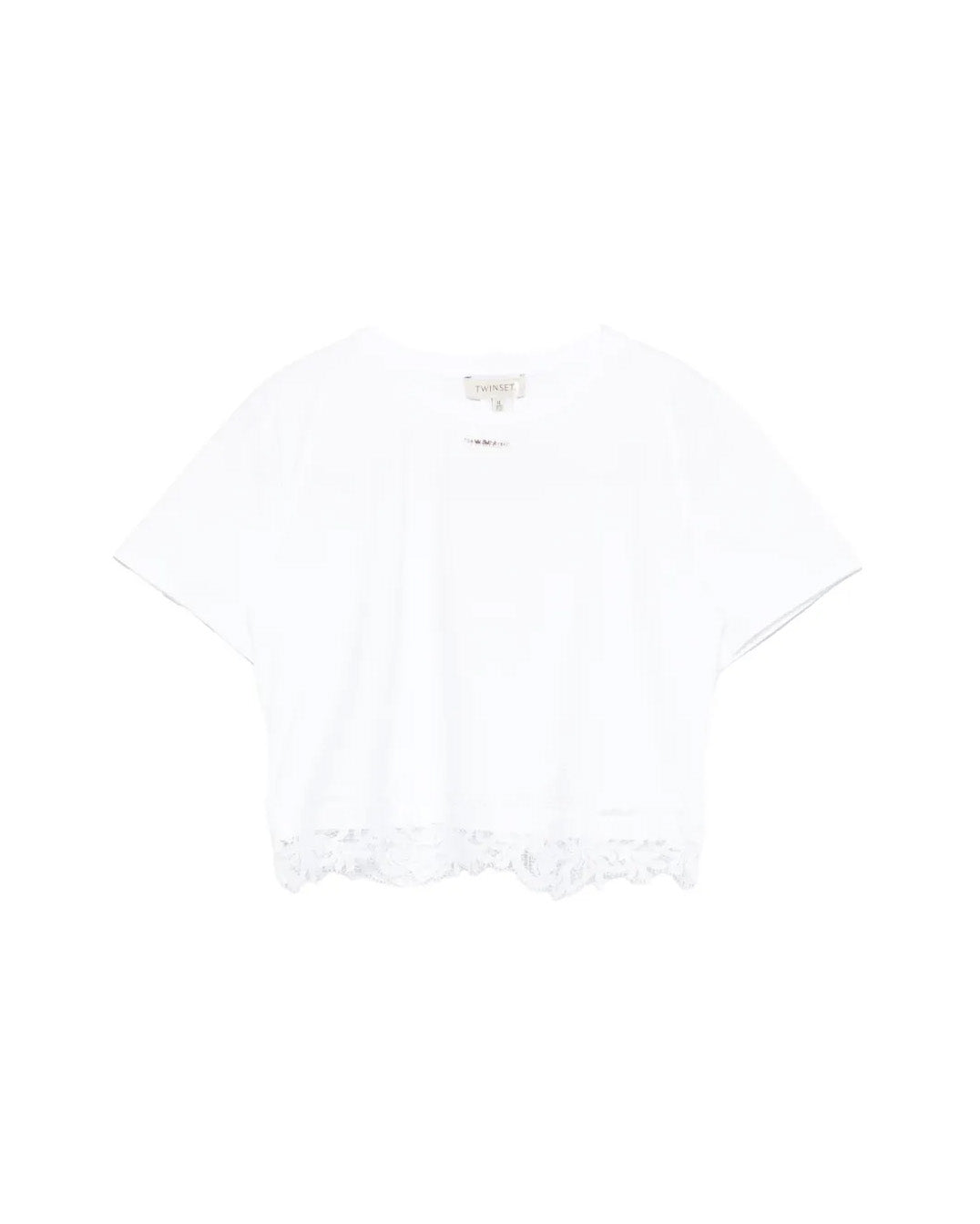 Twinset Kids T-Shirt Off-White con Dettagli in Pizzo per Bambine