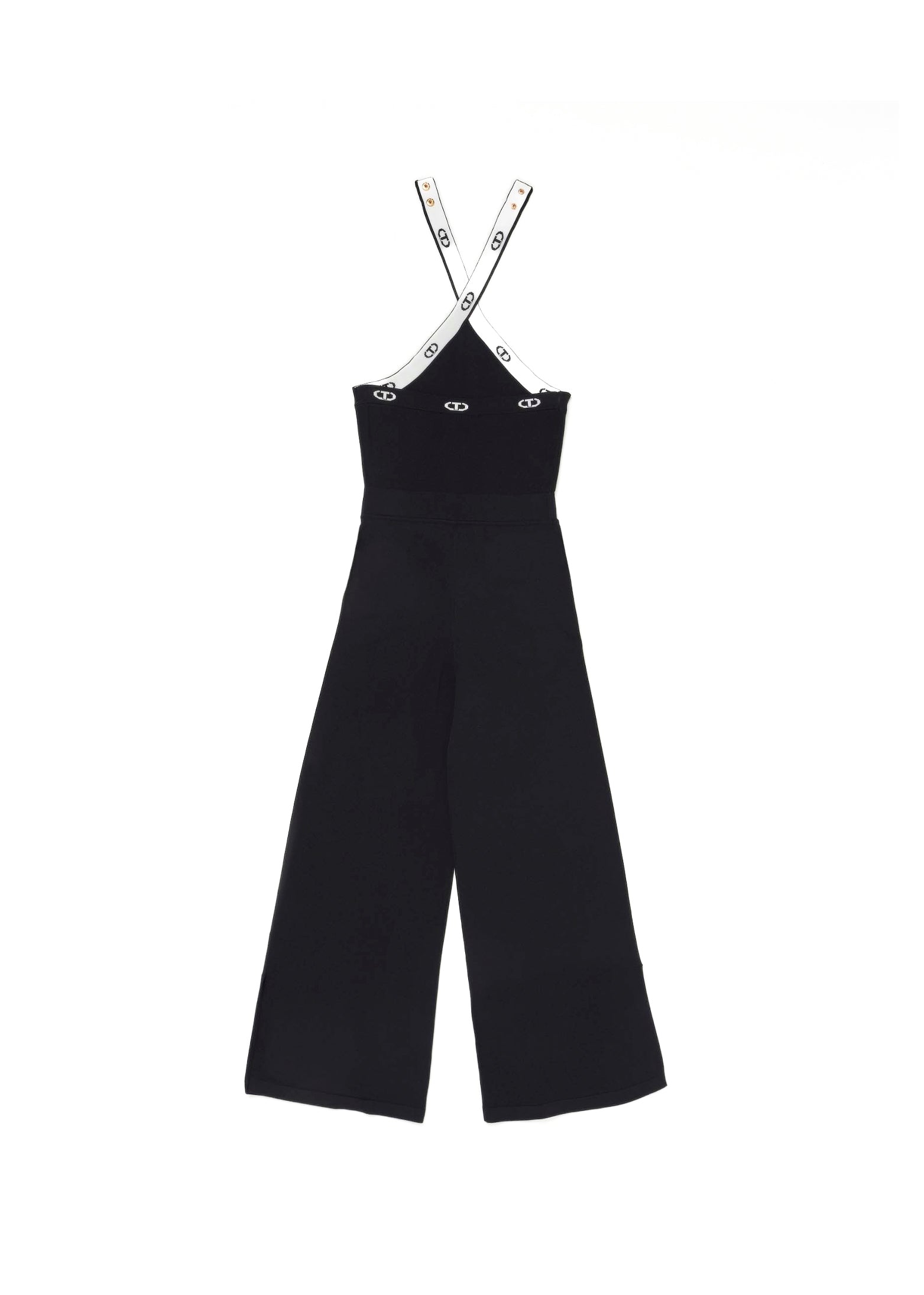 Twinset Kids Tuta in Maglia Nera con Logo Jacquard per Bambine