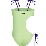 F**K Kids Costume Intero Verde e Viola per Bambine