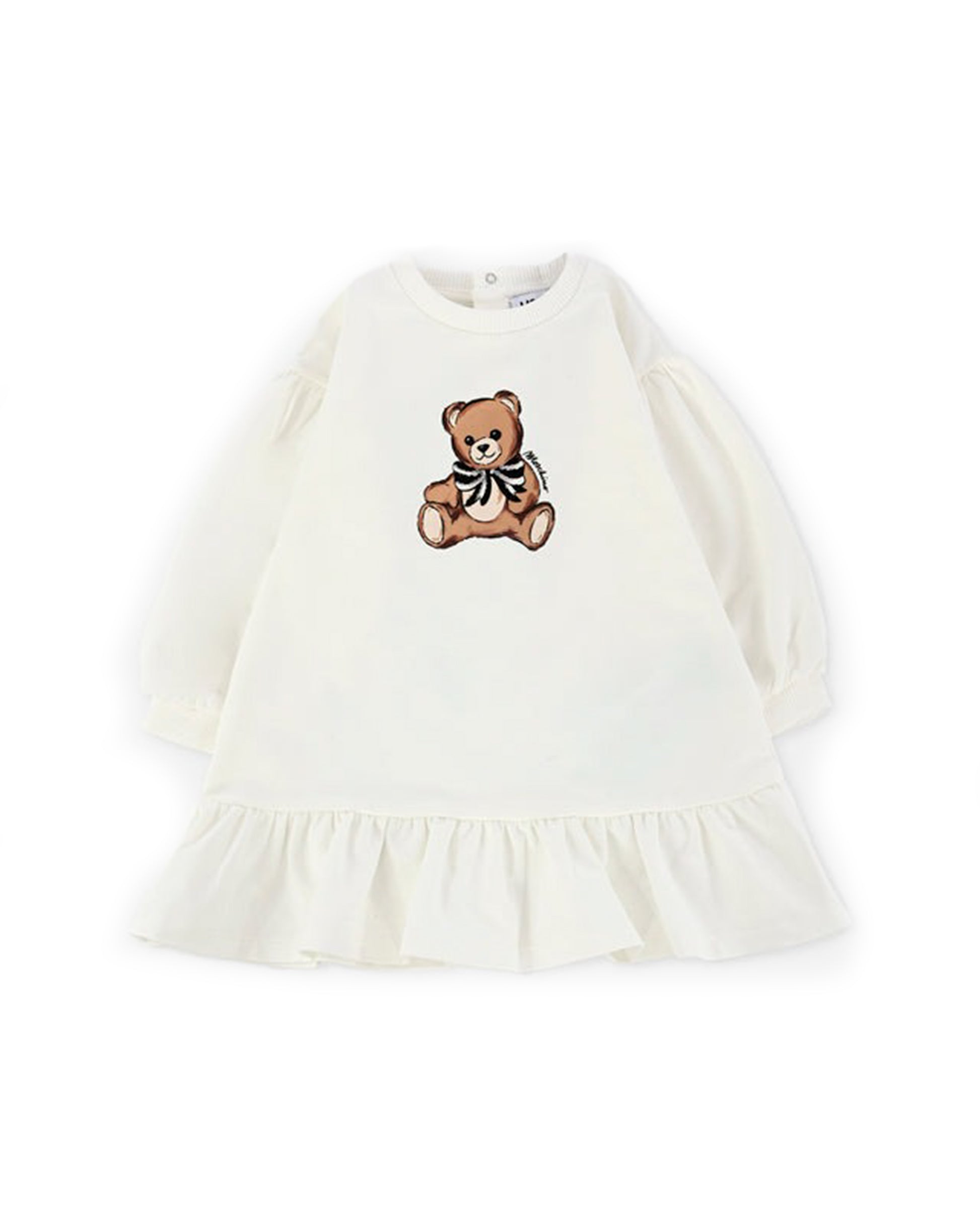 Moschino Kids Abito Panna con Volant con Teddy per Neonate