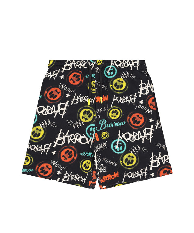 Barrow Kids Short Nero Fantasia All-Over Logo per Bambine