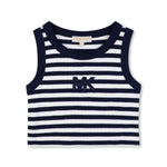 Michael Kors Kids Canotta Blu Marino a Strisce Bianco con Logo Ricamato per Bambine