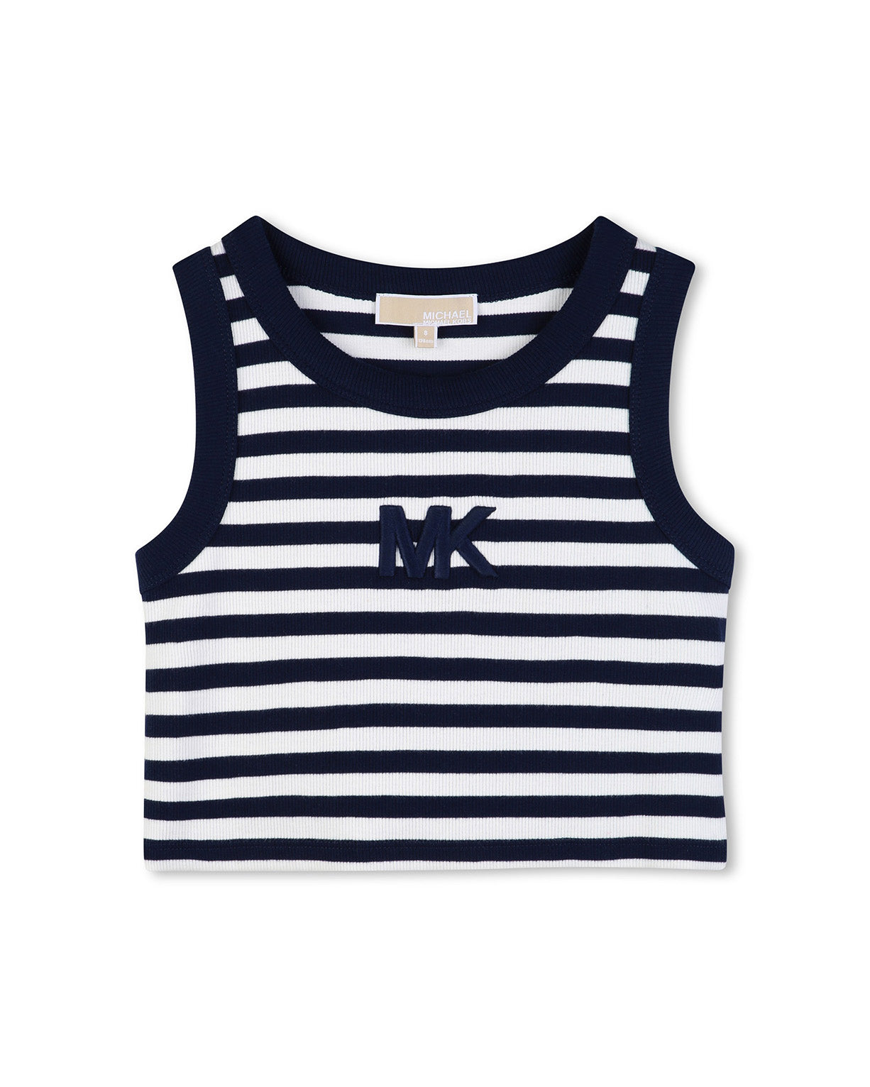 Michael Kors Kids Canotta Blu Marino a Strisce Bianco con Logo Ricamato per Bambine