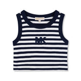 Michael Kors Kids Canotta Blu Marino a Strisce Bianco con Logo Ricamato per Bambine