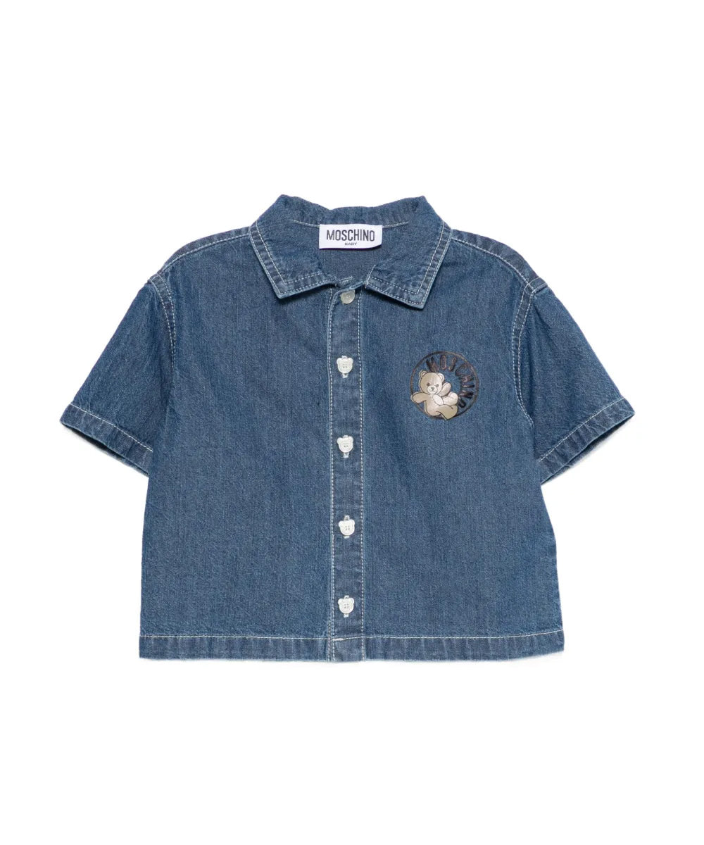 Moschino Kids Camicia in Denim con Logo Teddy Bear per Neonate