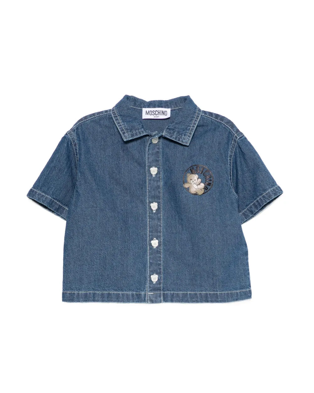 Moschino Kids Camicia in Denim con Logo Teddy Bear per Neonate