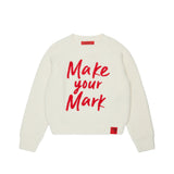 MAX&Co. Kids Maglione a Coste Panna con Scritta Rossa Make Your Mark Ricamata per Bambine