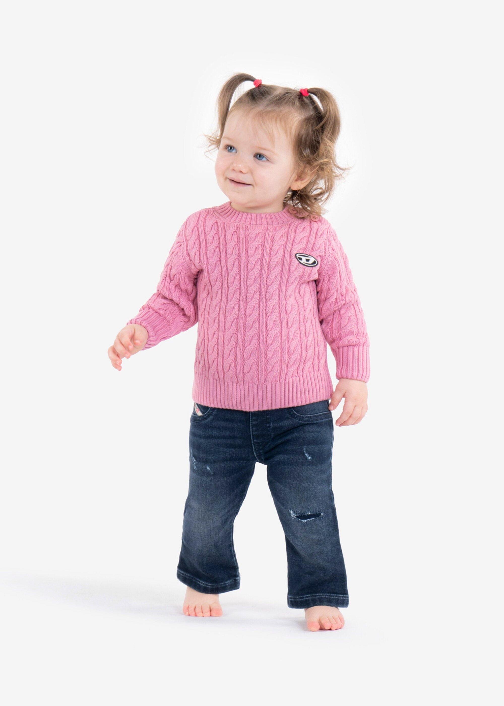 Diesel Kids Pullover Rosa a Trecce per Neonate