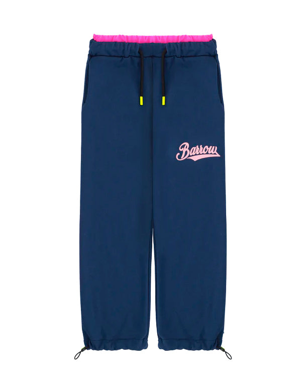 Barrow Kids Pantaloni Blu con Coulisse e Logo Rosa per Bambine