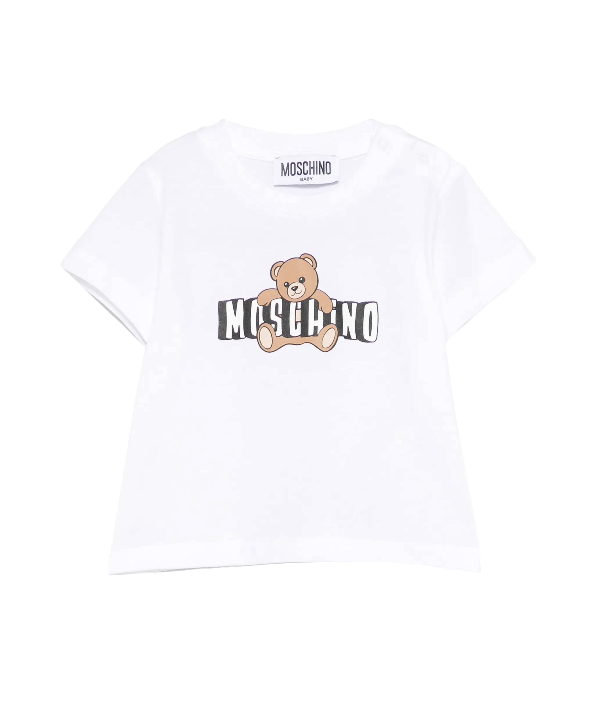 Moschino Kids T-Shirt Bianco con Logo Teddy Bear per Neonati