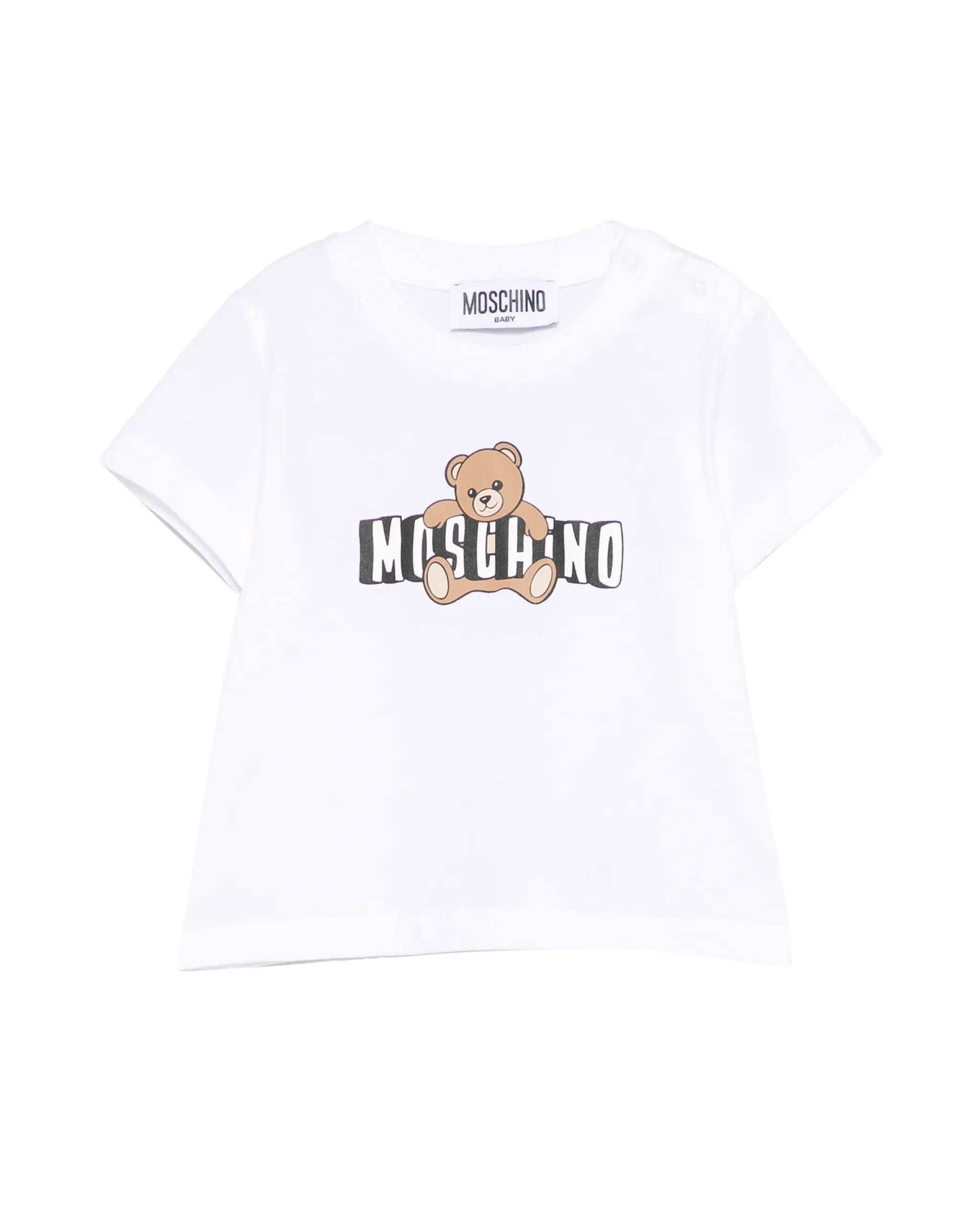 Moschino Kids T-Shirt Bianco con Logo Teddy Bear per Neonati