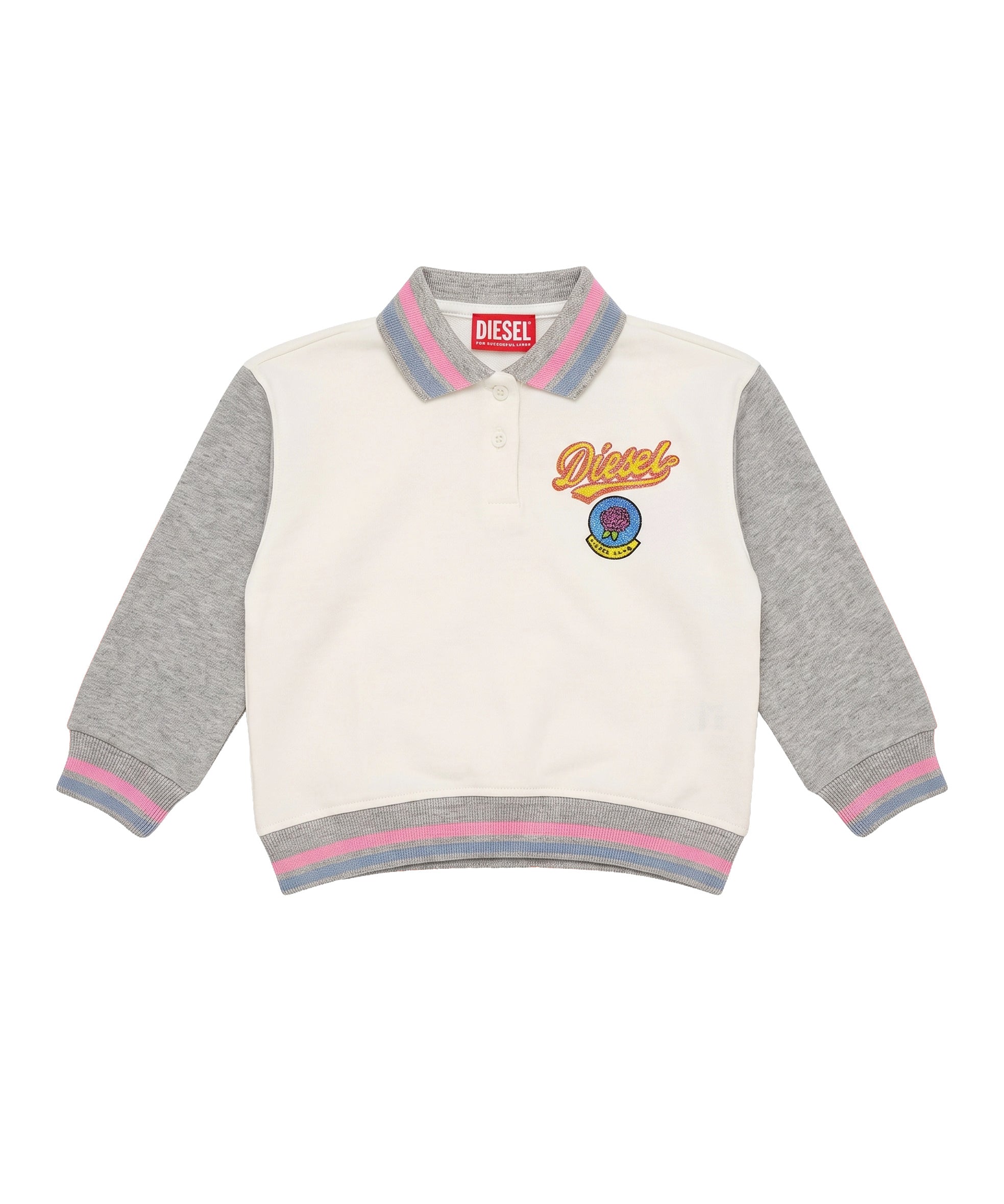 Diesel Kids Polo in Felpa Panna e Grigia con Patch Logo per Neonate