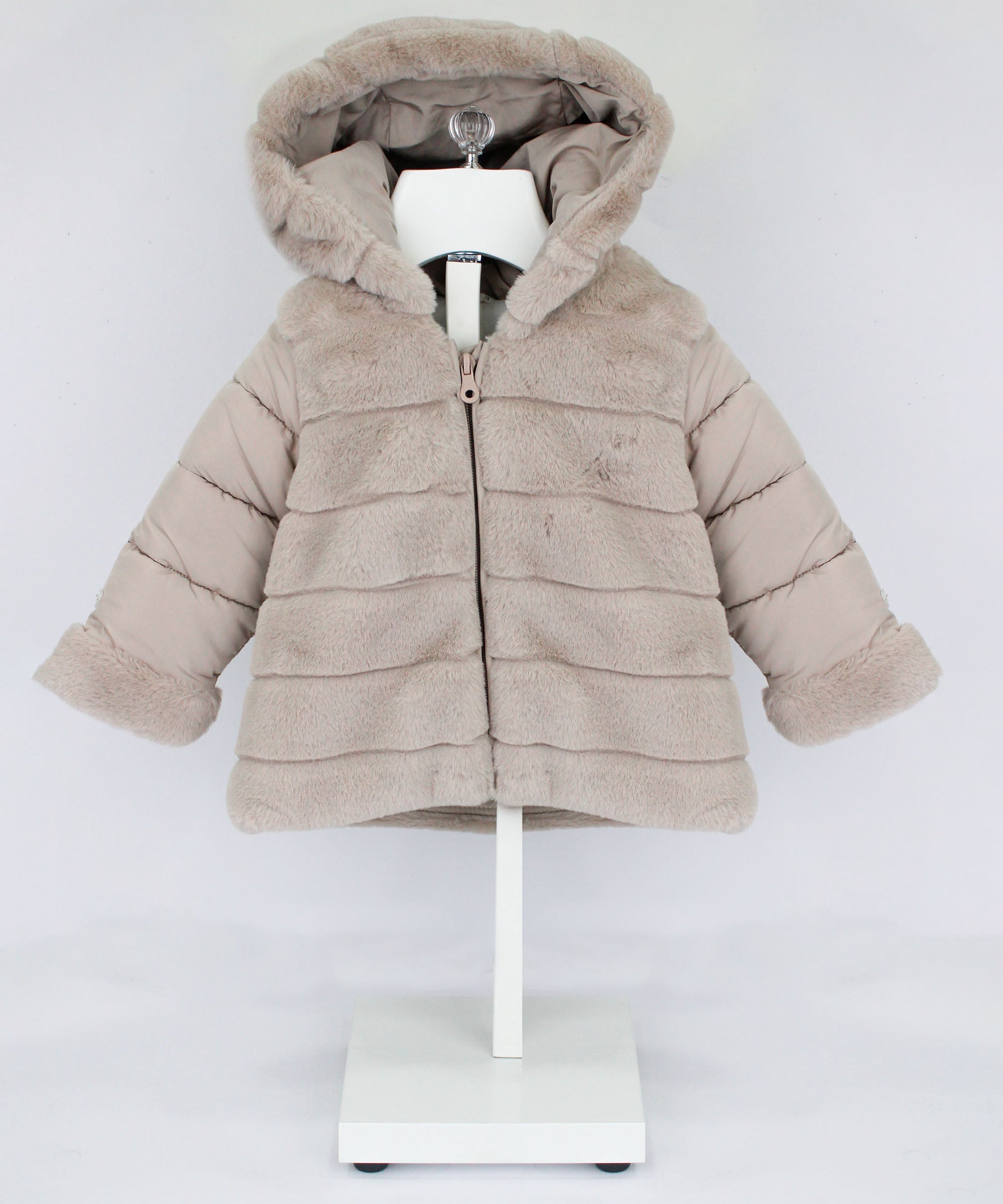 Minibanda Cappotto Tortora in Pelliccia con Zip per Neonate