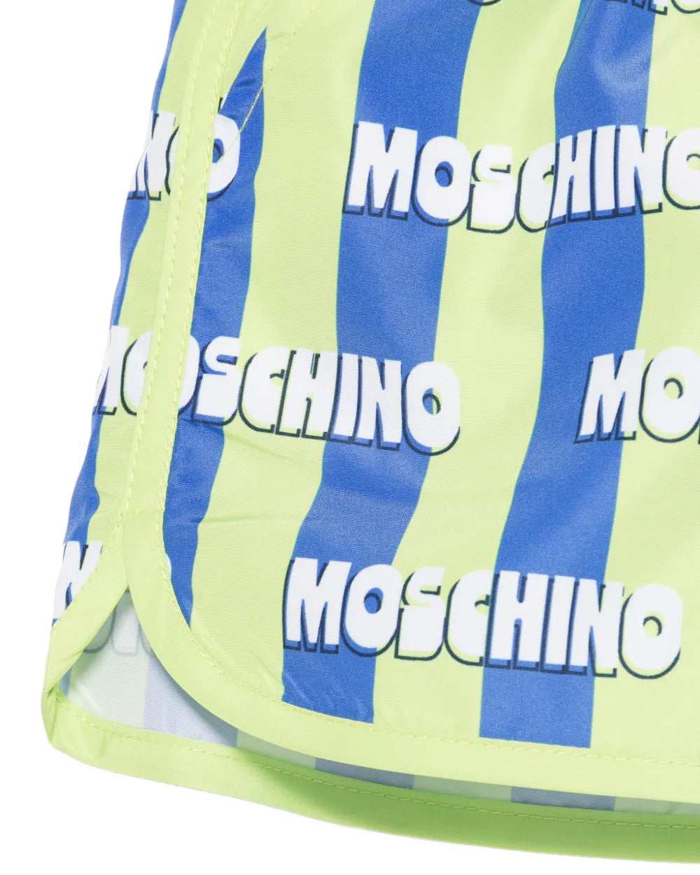 Moschino Kids Costume a Righe Verde e Blu All-Over per Neonati