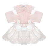 Barcellino Kids Completo Camicia (BODY) Rosa e Gonna con Intagli e Fiocco Bianco per Neonate