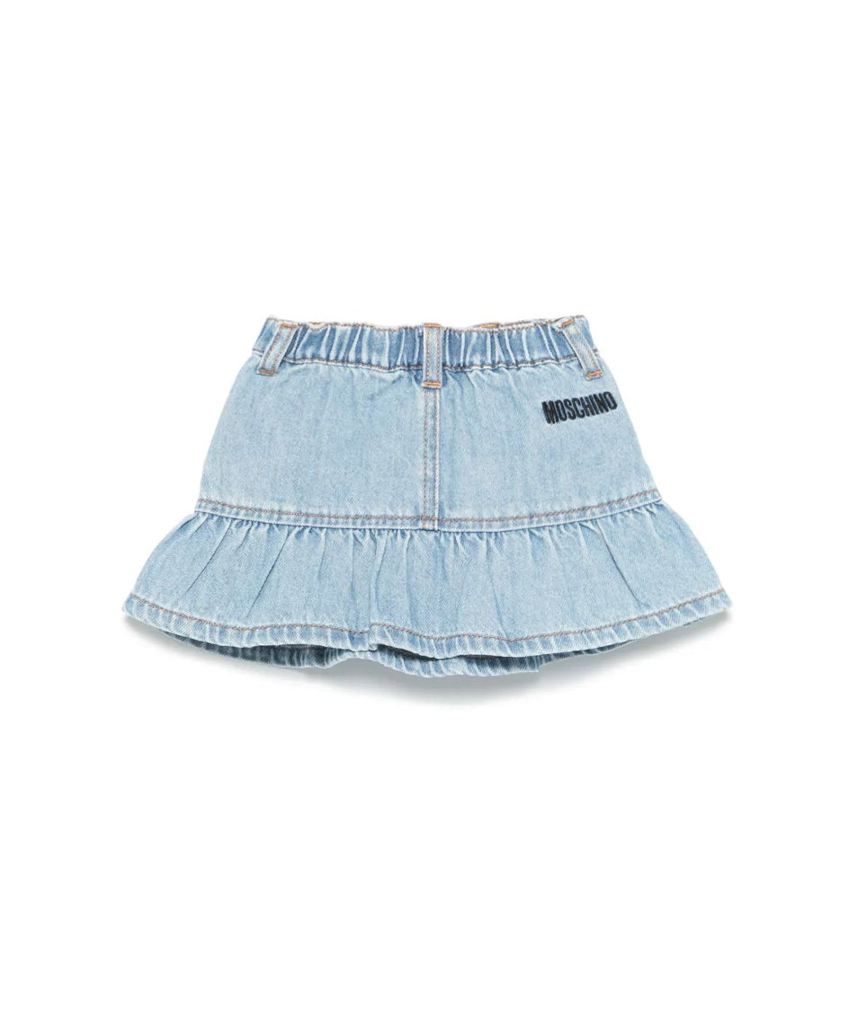Moschino Kids Gonna Denim con Applicazione Teddy per Neonate