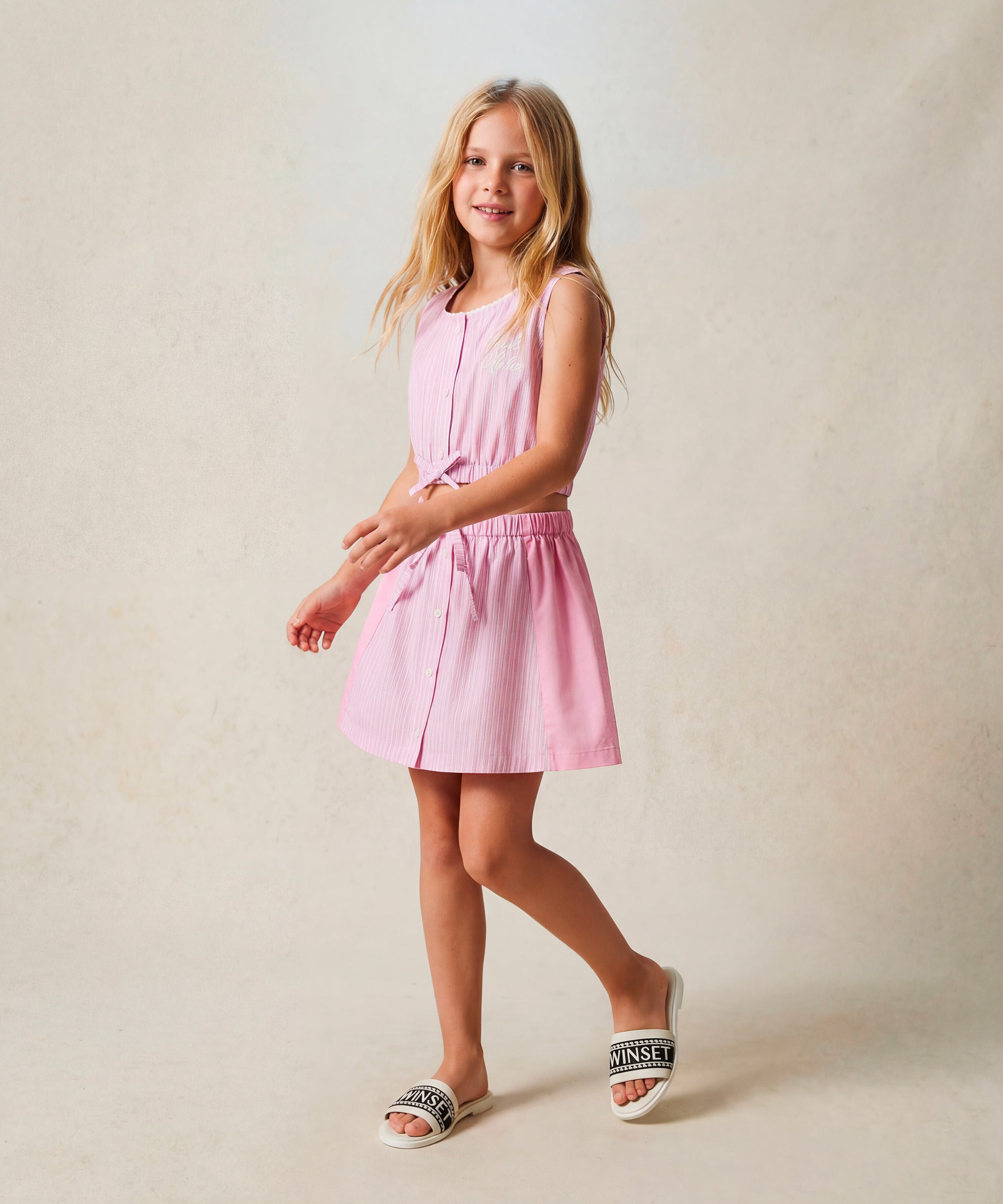 Vicolo Kids Top Rosa a Righe con Logo per Bambine