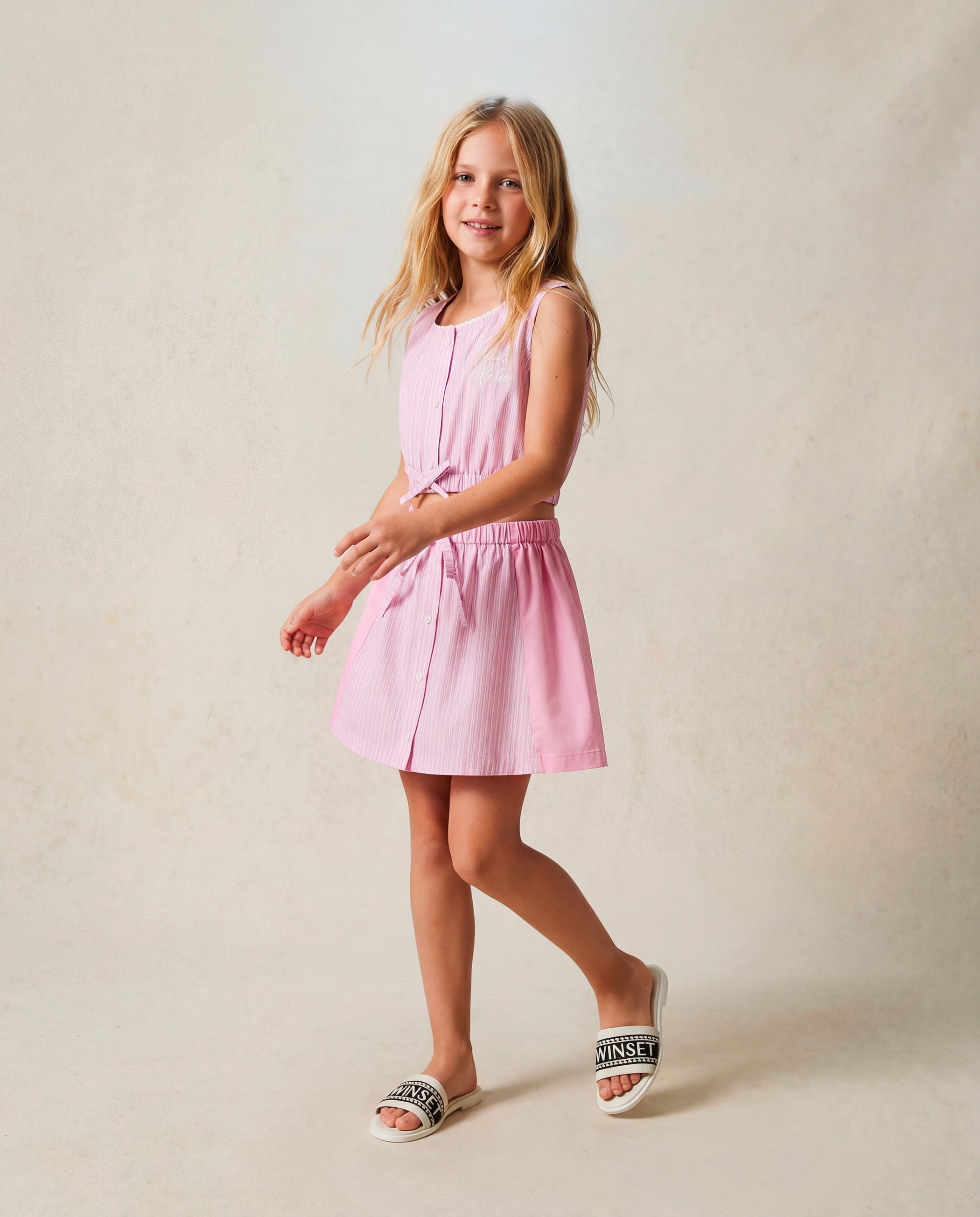 Vicolo Kids Top Rosa a Righe con Logo per Bambine