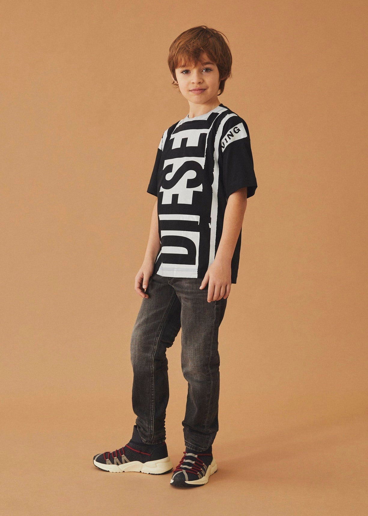 Diesel Kids T-shirt Nera/Bianca con Logo Interrupted per Bambini 