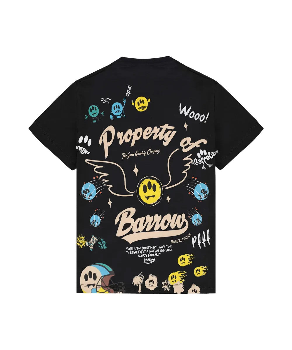 Barrow Kids t-Shirt Nero con Stampa Logo All-Over Unisex