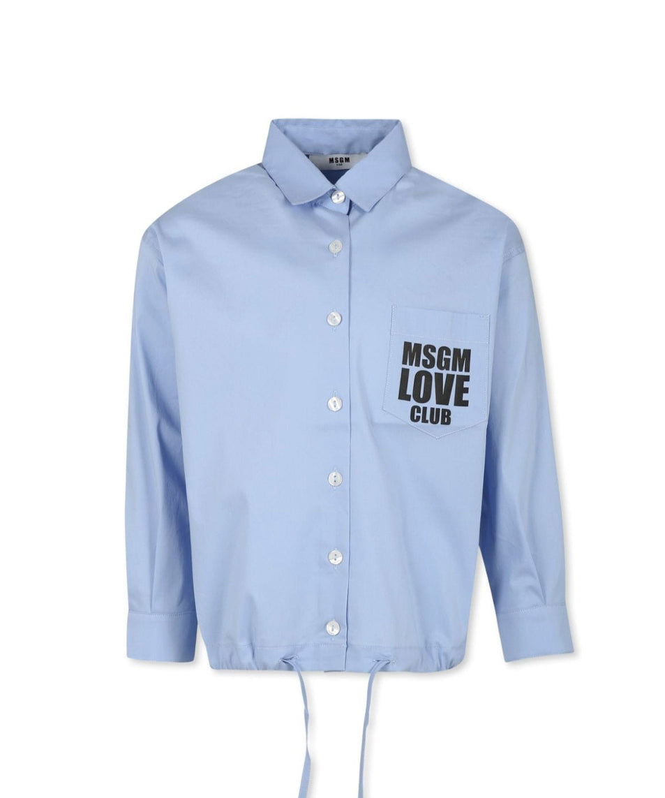 MSGM Kids Camicia Celeste con Stampa Logo per Bambine
