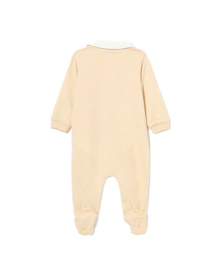 Moschino Kids Tutina Beige con Logo Vertical per Neonati