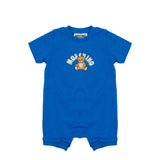 Moschino Kids Pagliaccetto Blu con Bottoni Apertura Spalla e Stampa logo Teddy per Neonati
