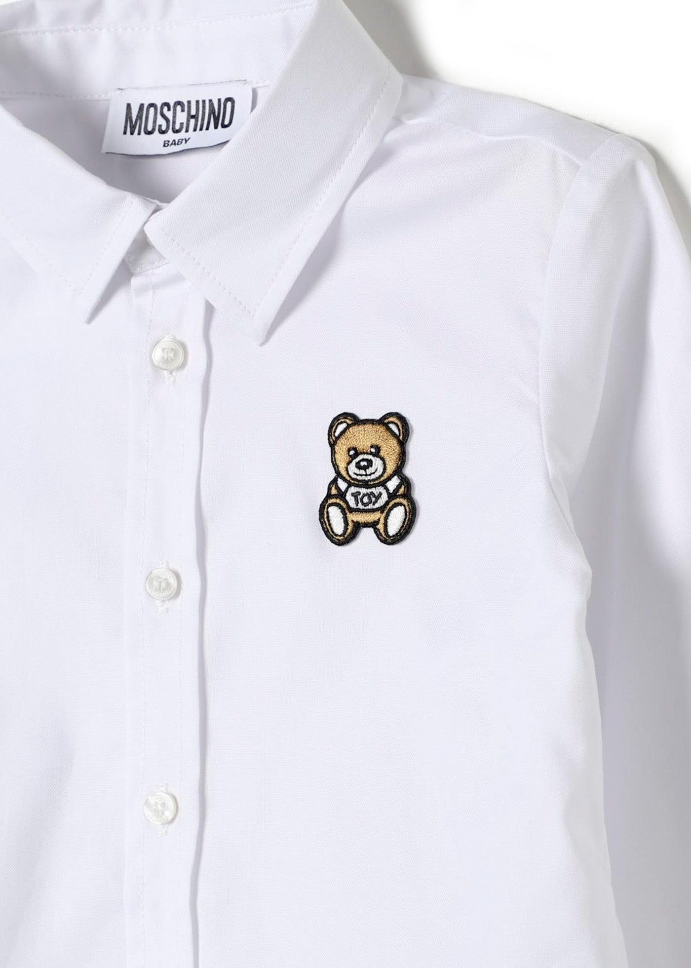 Moschino Kids Camicia Bianca con Patch Teddy Bear per Neonati (dettaglio)