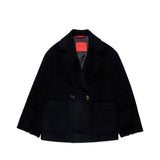 Max&Co Kids Cappotto Corto in Lana Nera Doppiopetto con Tasche Applicate per Bambine