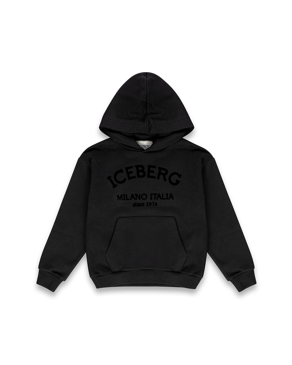 Iceberg Kids Felpa con Cappuccio Nera e Logo a Contrasto per Bambini