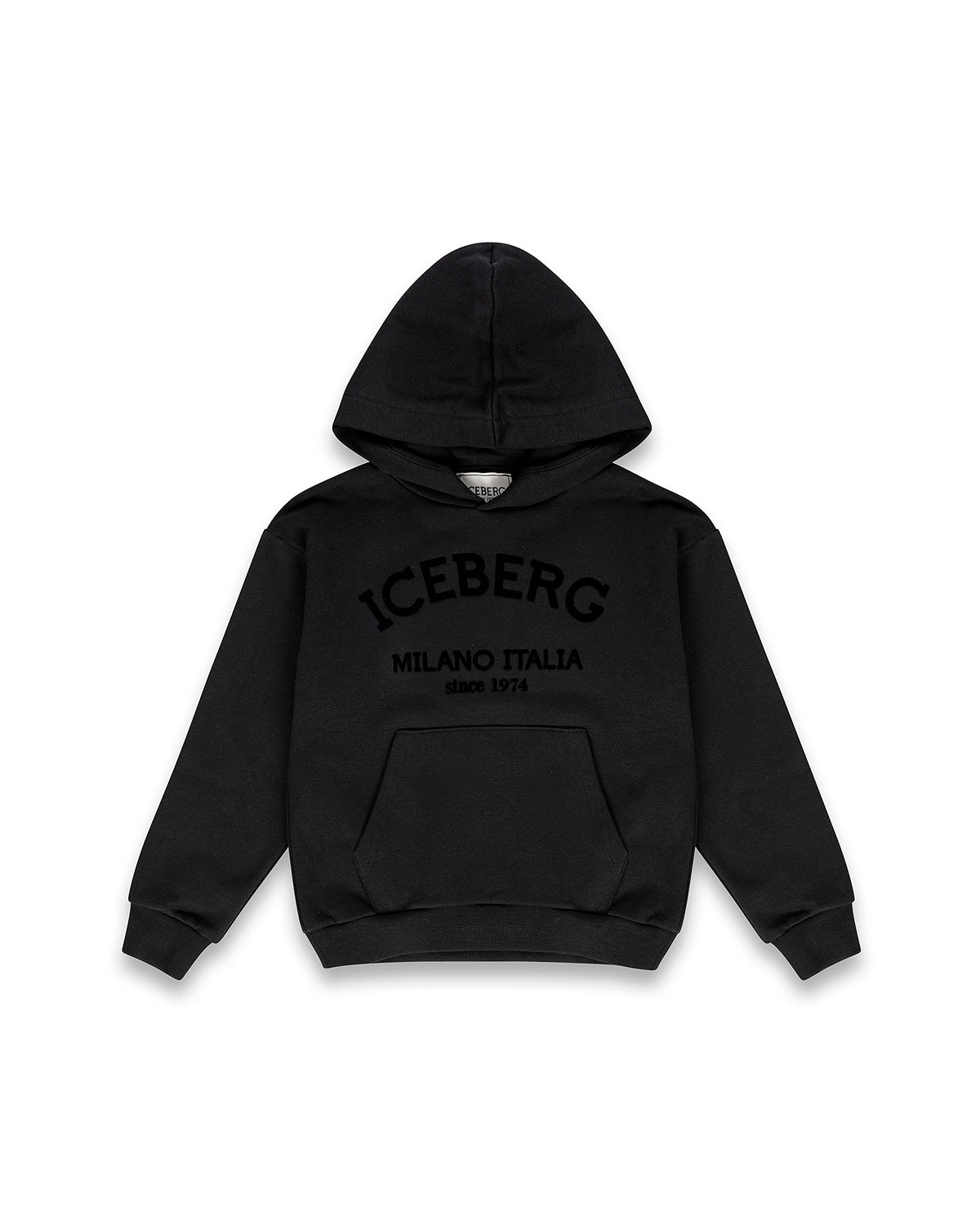 Iceberg Kids Felpa con Cappuccio Nera e Logo a Contrasto per Bambini