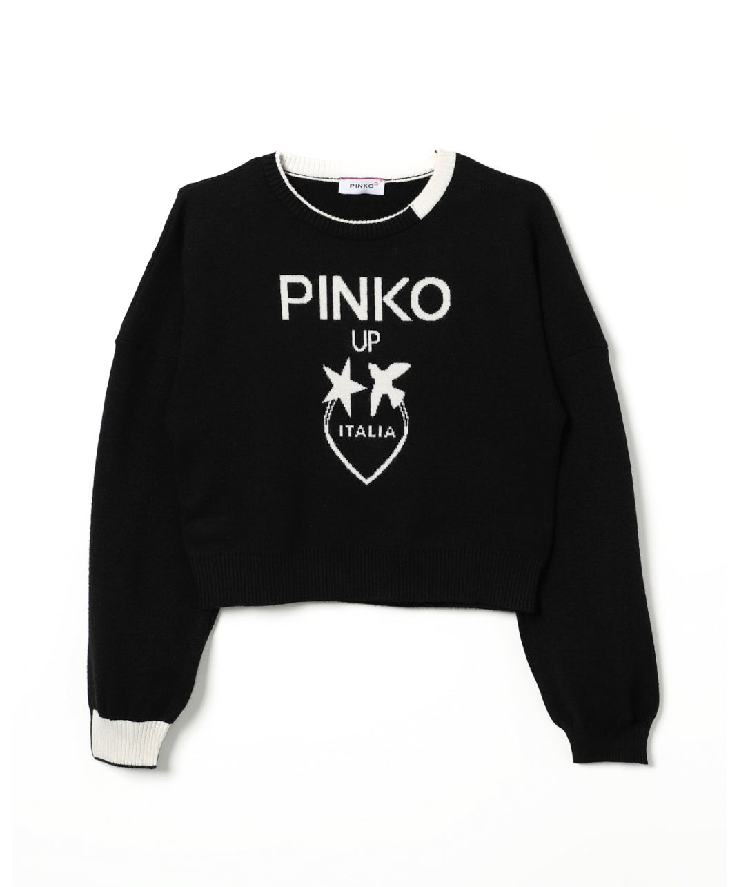 Pinko Kids Maglione Nero/Bianco con Intarso Logo per Bambine