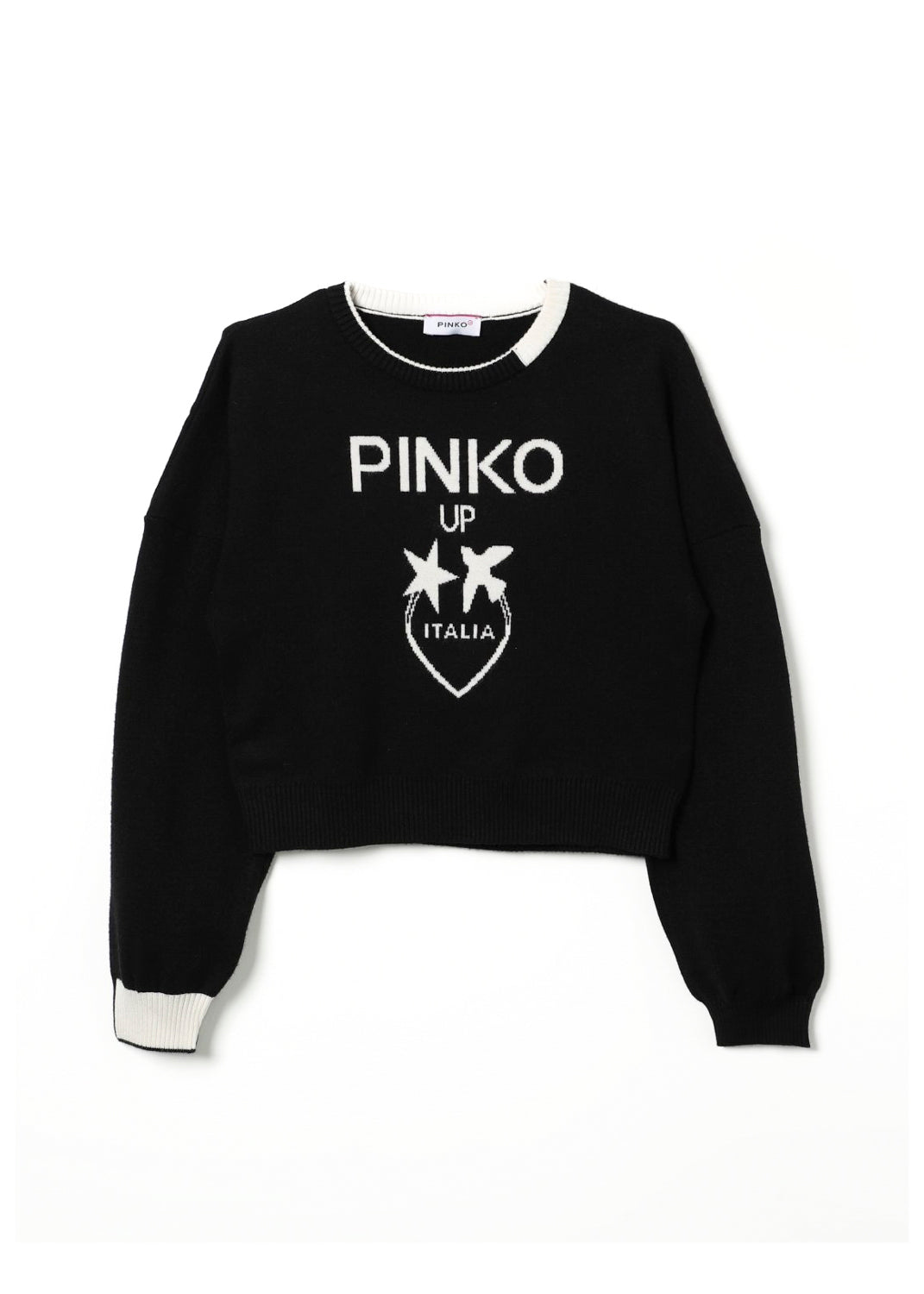 Pinko Kids Maglione Nero/Bianco con Intarso Logo per Bambine