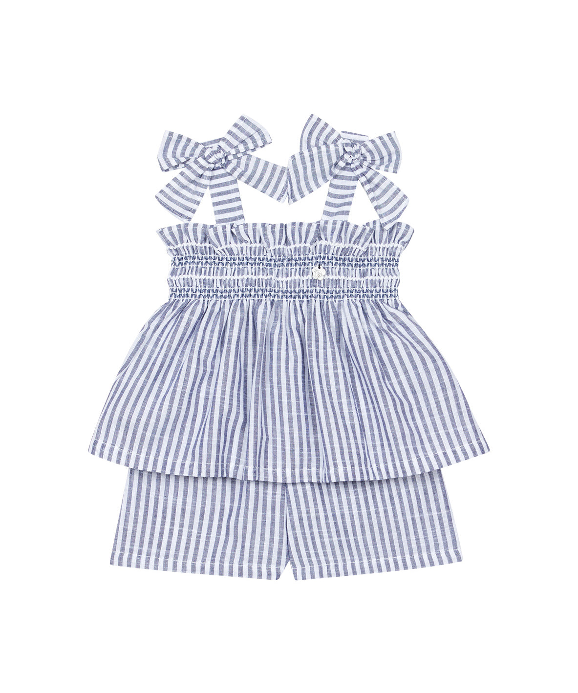 Deolinda Kids Completo Salopette Fantasia a Righe Bianco e Blu per Neonate