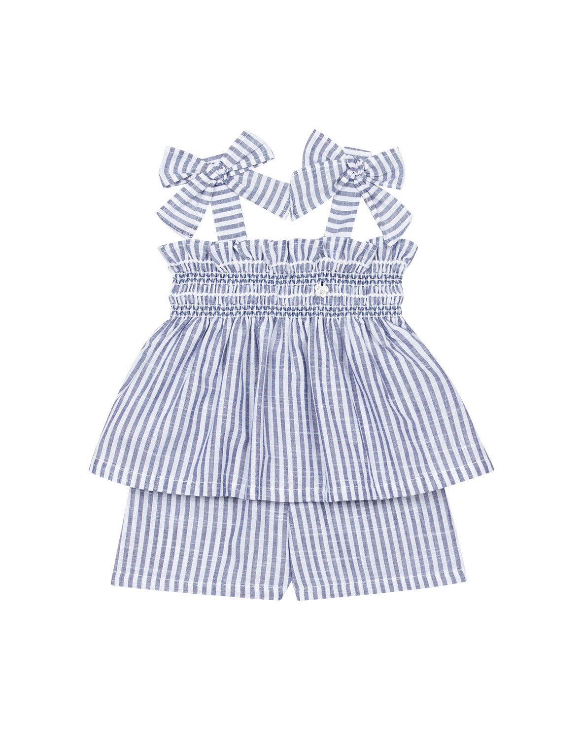 Deolinda Kids Completo Salopette Fantasia a Righe Bianco e Blu per Neonate